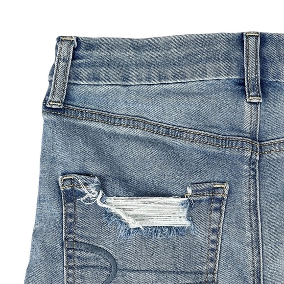 American Eagle Curvy Hi Rise Shortie 4 Distressed Cutoff Shorts Stretch Blue - Picture 7 of 11